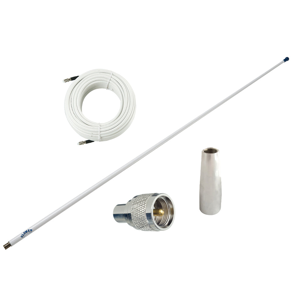 Glomex 4&#39; Glomeasy VHF Antenna 3dB w/FME Termination, 6M Coaxial Cable, RA300 Adapter &amp; PL259 Connector